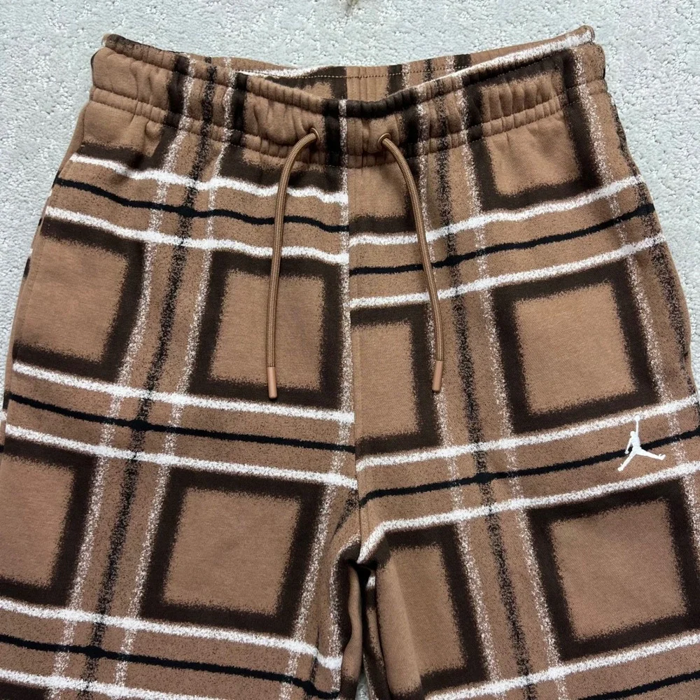 Jordan Mens Essential Fleece Sweatpants Size Small Brown Plaid Checkered Joggers